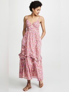 BANJANAN Pink Paisley Dress with Ruffle Detail Size Medium